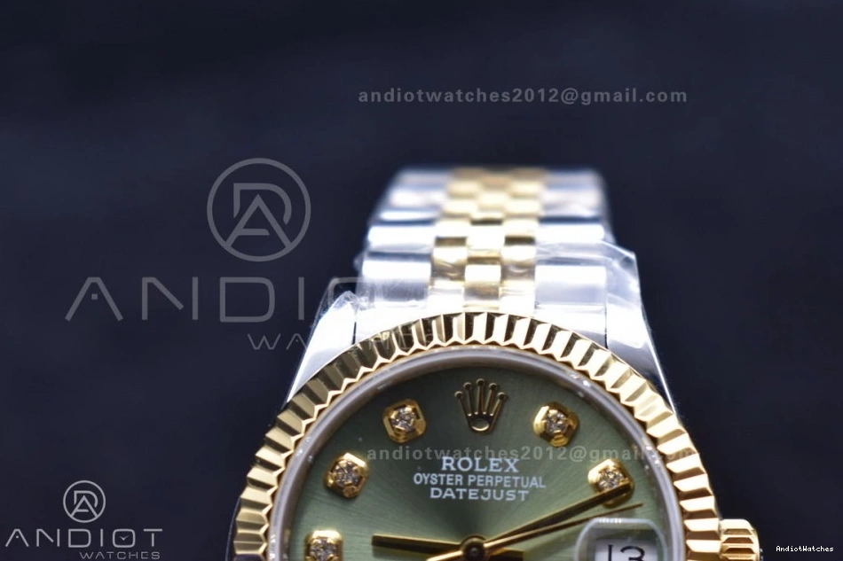 on Fluted 553 316L Comfortable WF Ladies Bracelet Markers and Syle Green DateJust Bezel 31 Steel 278289 Dial President 0512